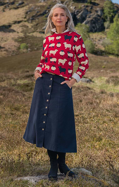 Ladies Stretch Moleskin Long Button Skirt