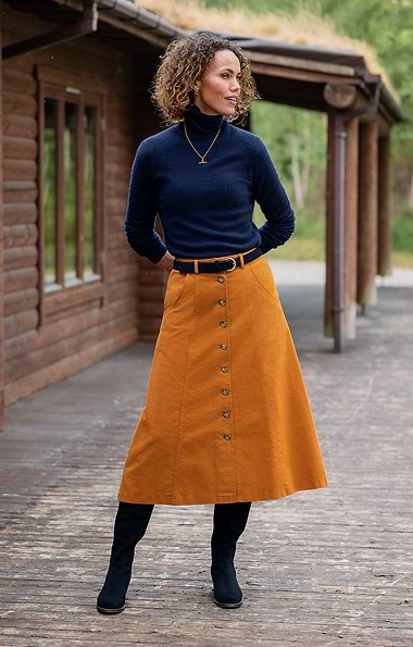 Ladies Stretch Moleskin Long Button Skirt
