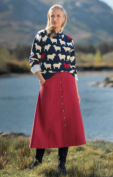 Ladies Stretch Moleskin Long Button Skirt