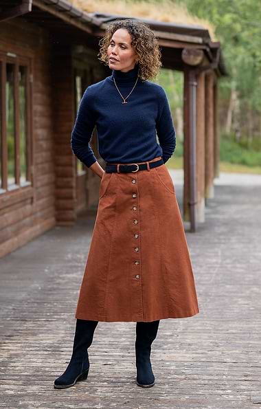 Ladies Stretch Moleskin Long Button Skirt