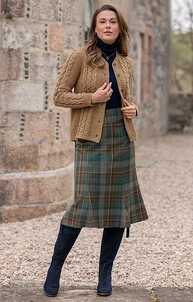 Ladies Tartan Midi Fluted Skirt