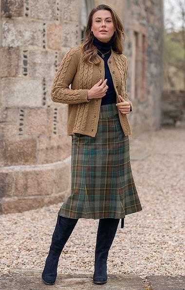 Ladies Tartan Midi Fluted Skirt