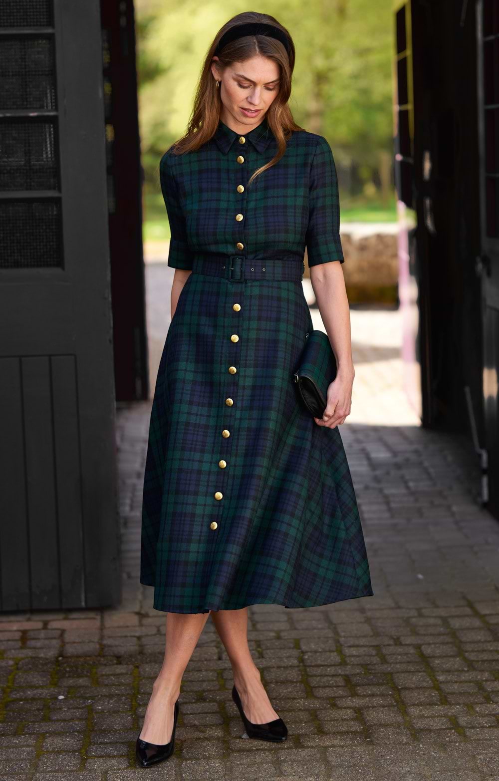 House of Bruar Ladies Plaid Gold Button Dress House of Bruar Ladies Plaid Gold Button Dress