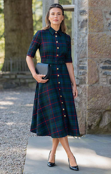 Ladies Plaid Gold Button Dress