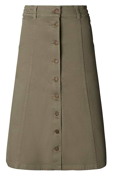 Ladies Button Through Stretch Denim Skirt
