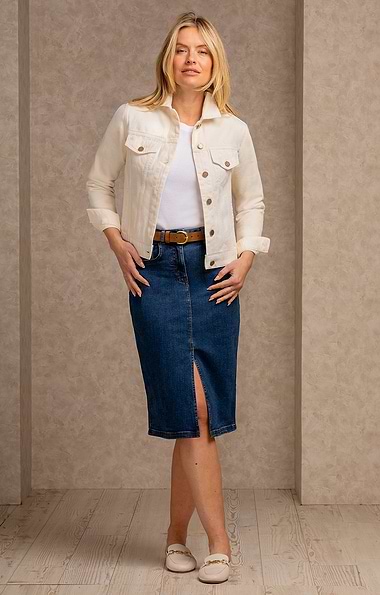 Ladies Stretch Denim Vent Skirt