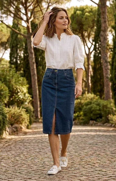 Ladies Stretch Denim Vent Skirt
