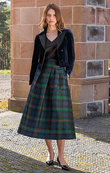 Ladies Box Pleat Tartan Taffeta Skirt