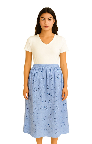 Ladies Broderie Anglaise Elastic Waist Maxi Skirt