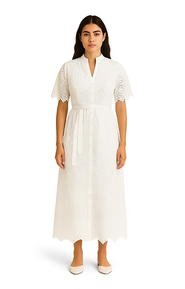 Ladies Broderie Anglaise Button Through Maxi Dress