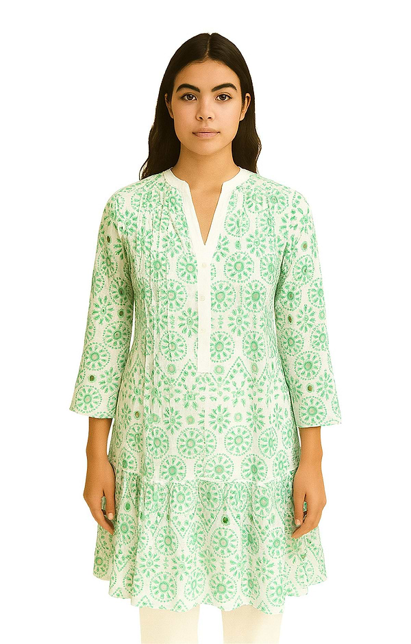 Ladies Broderie Anglaise Tiered Long Sleeve Dress
