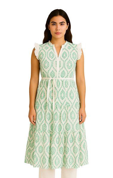 Ladies Broderie Anglaise Sleeveless Tie Waist Dress