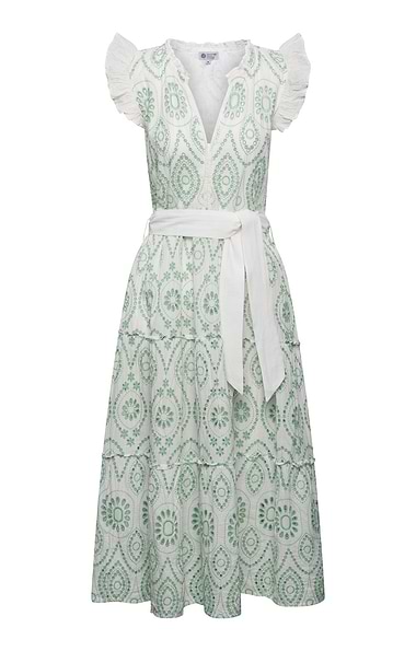 Ladies Broderie Anglaise Sleeveless Tie Waist Dress