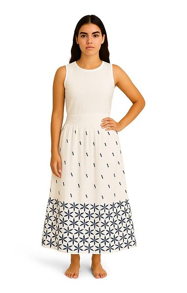 Ladies Embroidered Smocked Waist Maxi Skirt