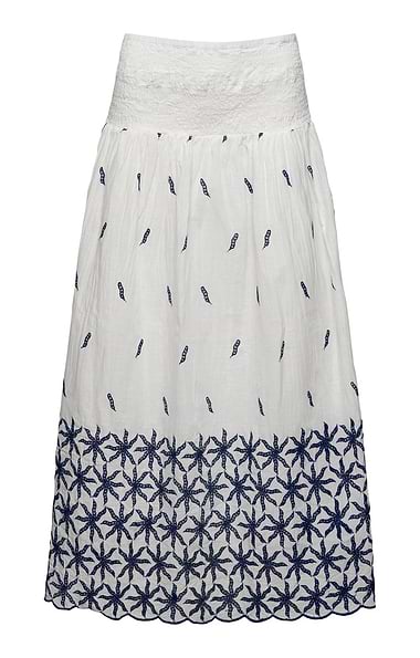 Ladies Embroidered Smocked Waist Maxi Skirt