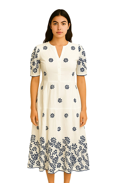 Ladies Broderie Anglaise Short Sleeve Button Dress