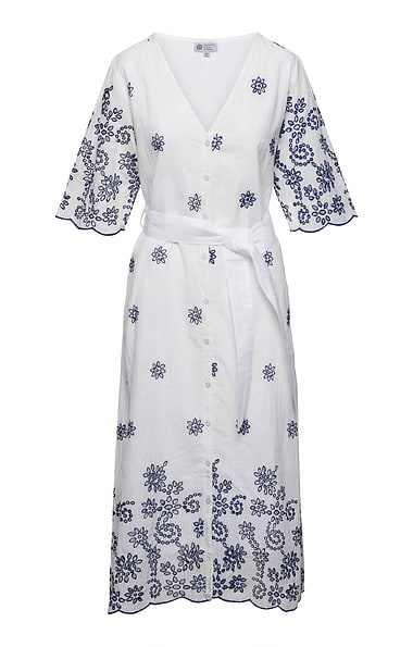 Ladies Broderie Anglaise Short Sleeve Button Dress