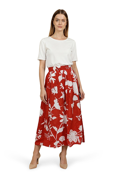 Ladies Elastic Waist Floral Maxi Skirt