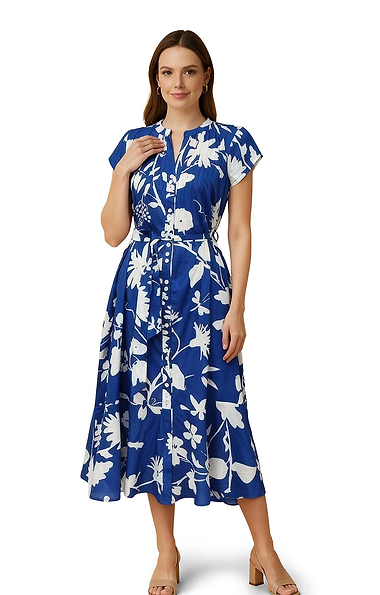 Ladies Two Colour Floral Short Sleeve Dress