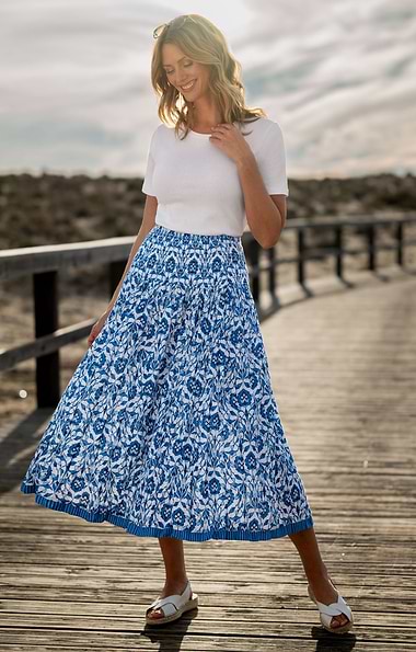 Ladies Hand Printed Tiered Cotton Skirt