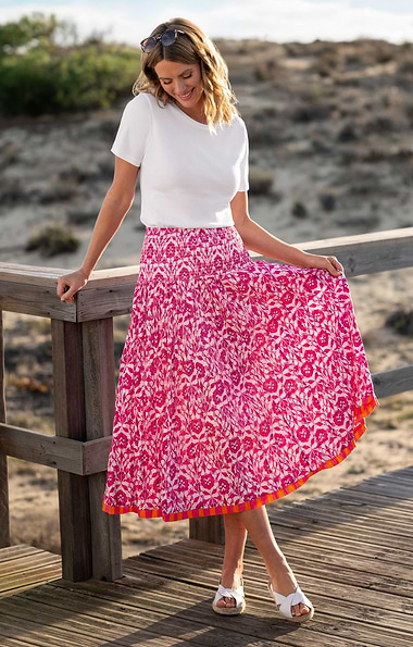 Ladies Hand Printed Tiered Cotton Skirt