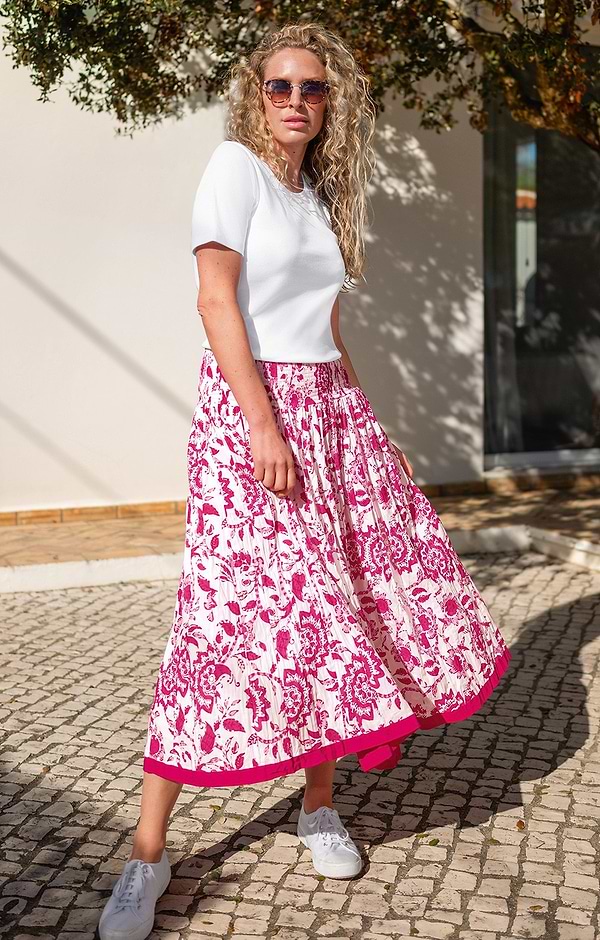 Ladies Hand Printed Tiered Cotton Skirt