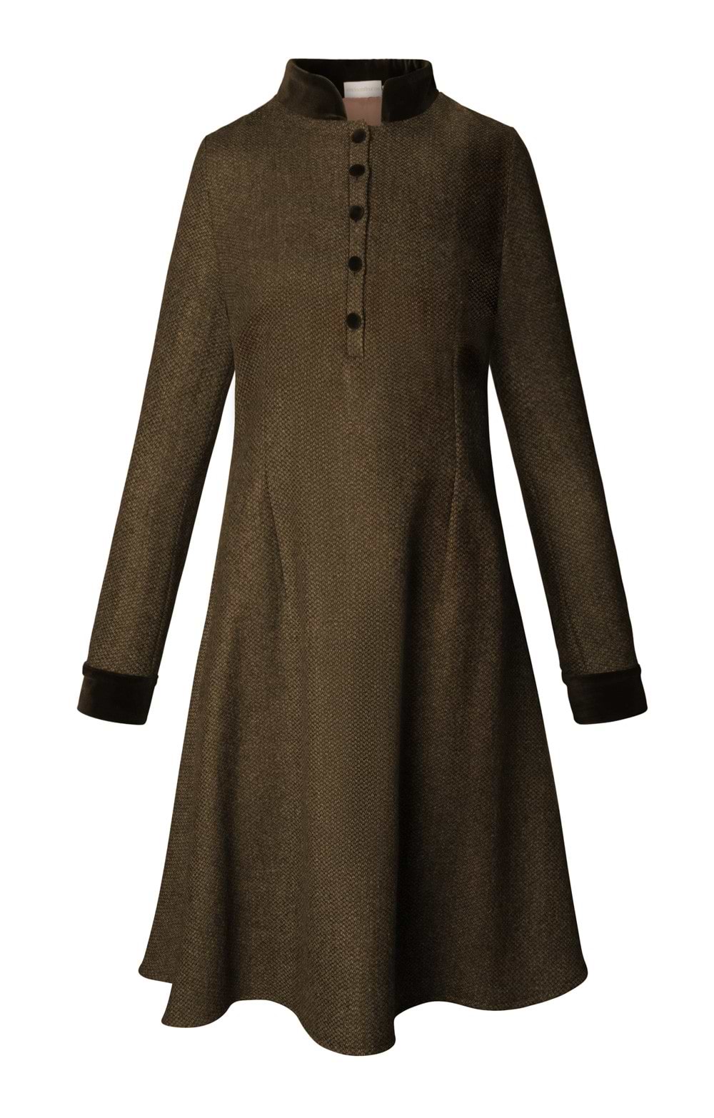 Ladies Velvet Trim Tweed Midi Dress, Brown - House of Bruar Ladies Velvet Trim Tweed Midi Dress, Brown - House of Bruar