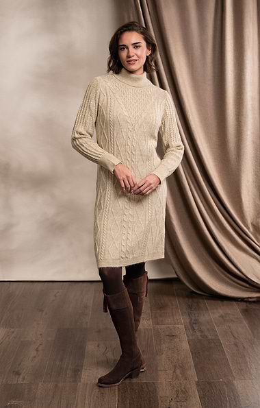 Ladies Cable Knit Roll Neck Dress