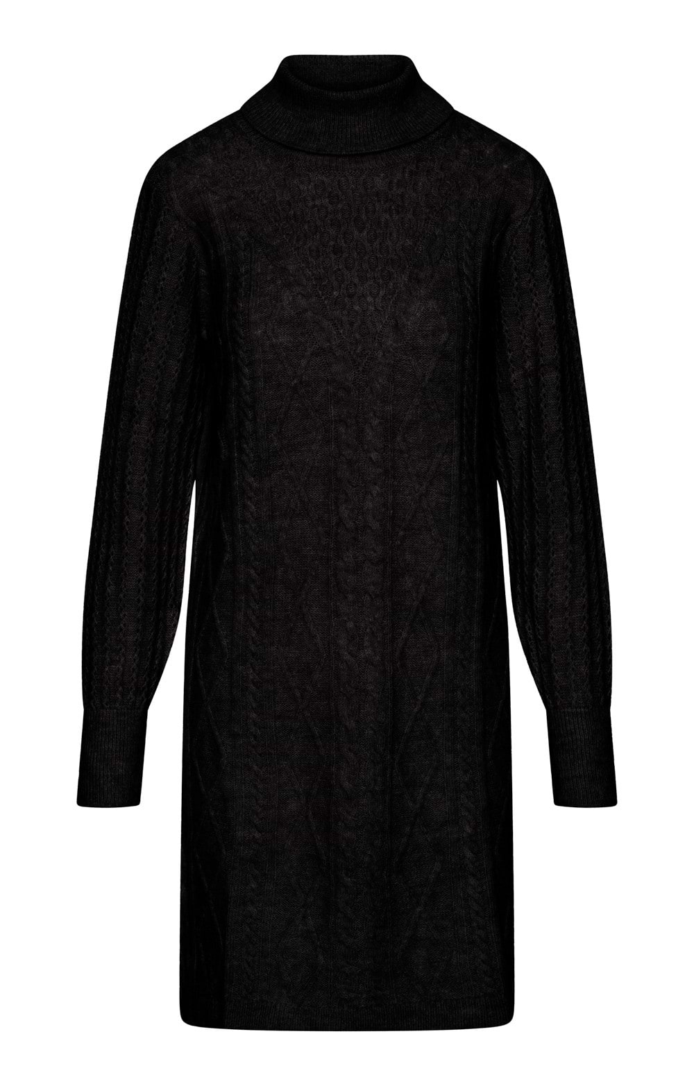 Ladies Cable Knit Roll Neck Dress, Black - House of Bruar Ladies Cable Knit Roll Neck Dress, Black - House of Bruar