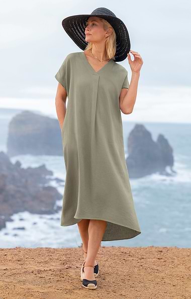 Ladies Linen Blend Floaty Dress