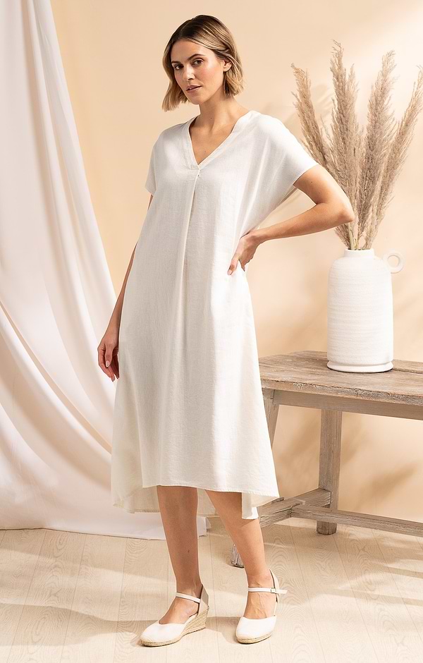 Ladies Linen Blend Floaty Dress
