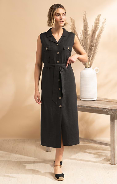Ladies Linen Blend Safari Dress