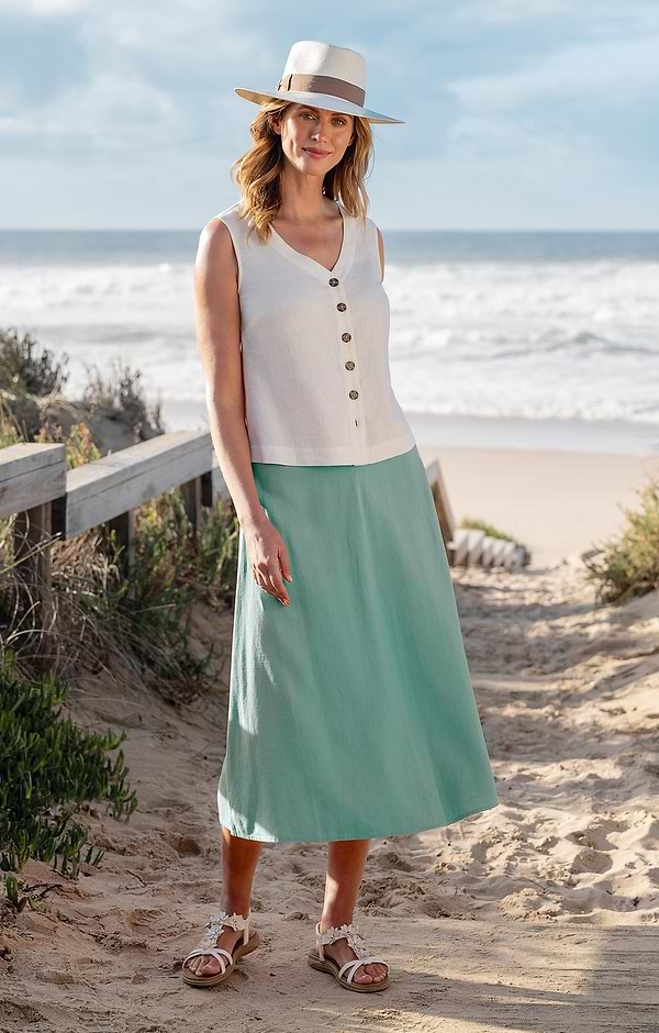 Ladies Linen Blend Midi Skirt