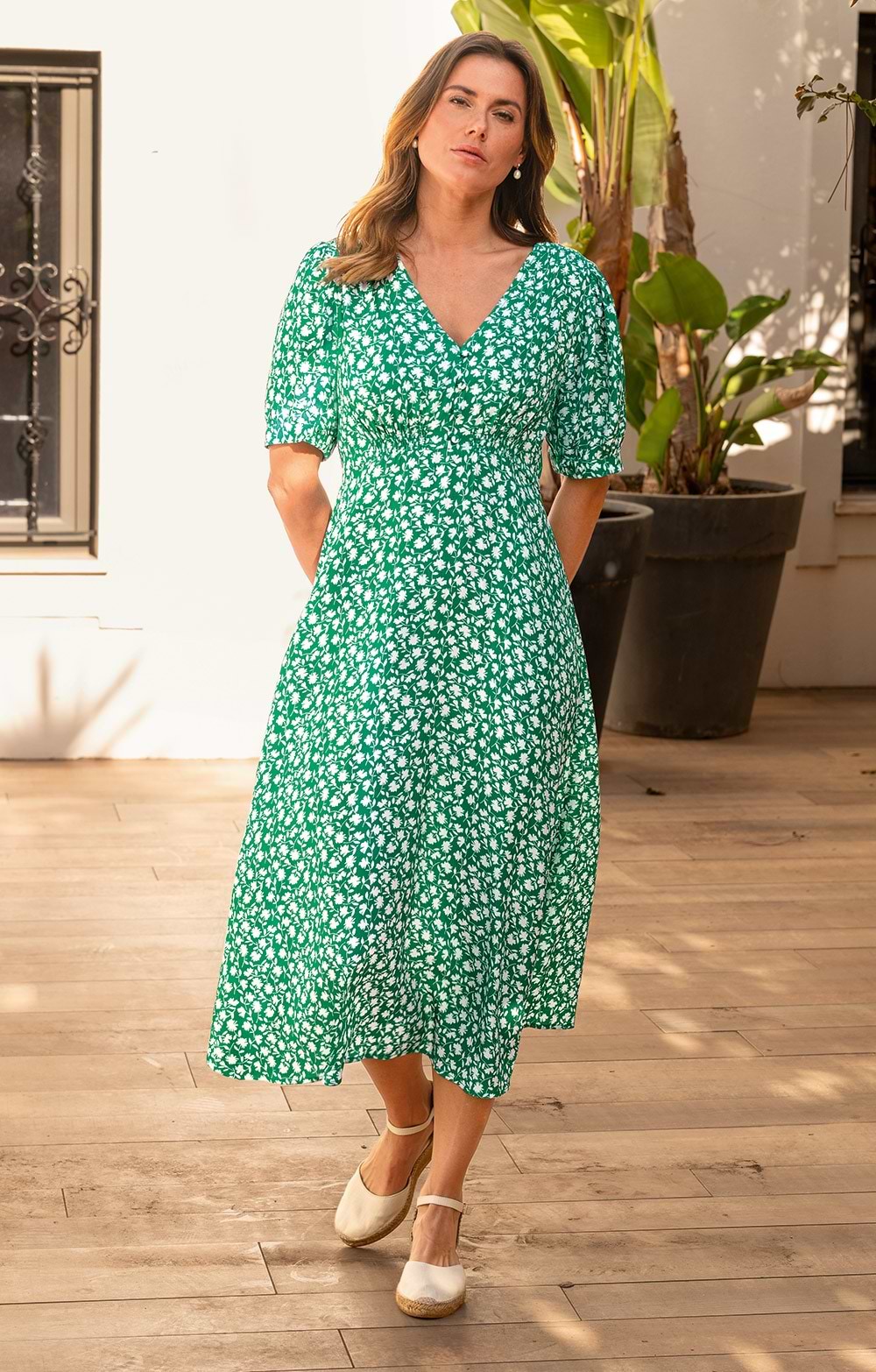 Ladies Ditsy Print Tea Dress, Green House of Bruar