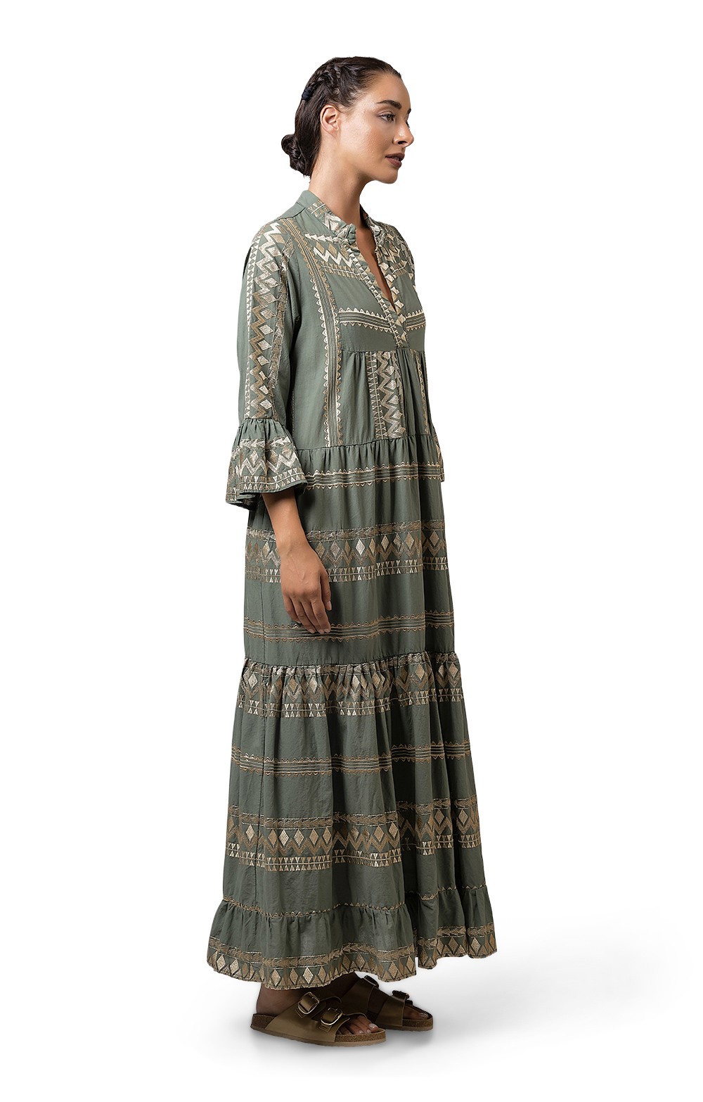 Ladies Aether Concept Cotton Embroidered Maxi Dress, Brown - House of Bruar