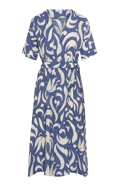 Ladies Printed Tie Waist Midi Dress