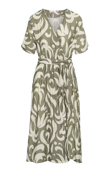 Ladies Printed Tie Waist Midi Dress