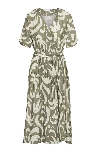 Ladies Printed Tie Waist Midi Dress