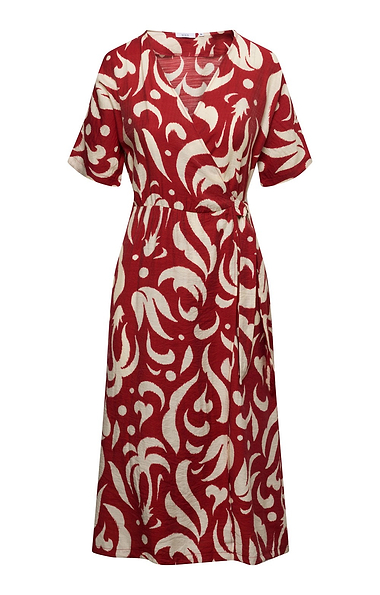Ladies Printed Tie Waist Midi Dress