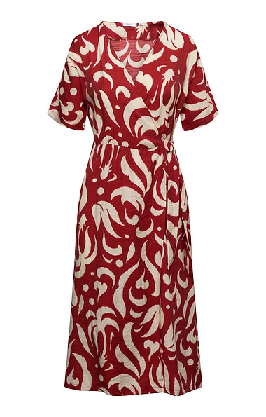 Ladies Printed Tie Waist Midi Dress