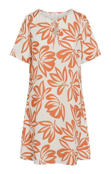 Ladies Linen Rich Mono Floral Print Dress