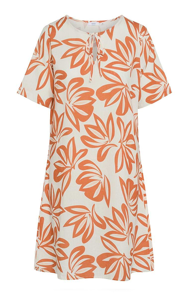 Ladies Linen Rich Mono Floral Print Dress