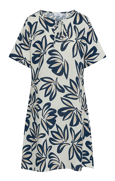 Ladies Linen Rich Mono Floral Print Dress