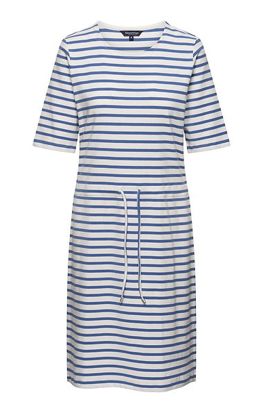 Ladies Cotton Stretch Stripe Crew Neck Dress