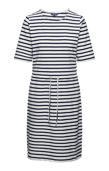 Ladies Cotton Stretch Stripe Crew Neck Dress