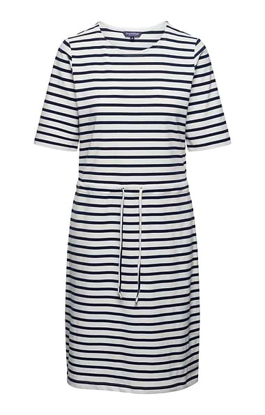 Ladies Cotton Stretch Stripe Crew Neck Dress