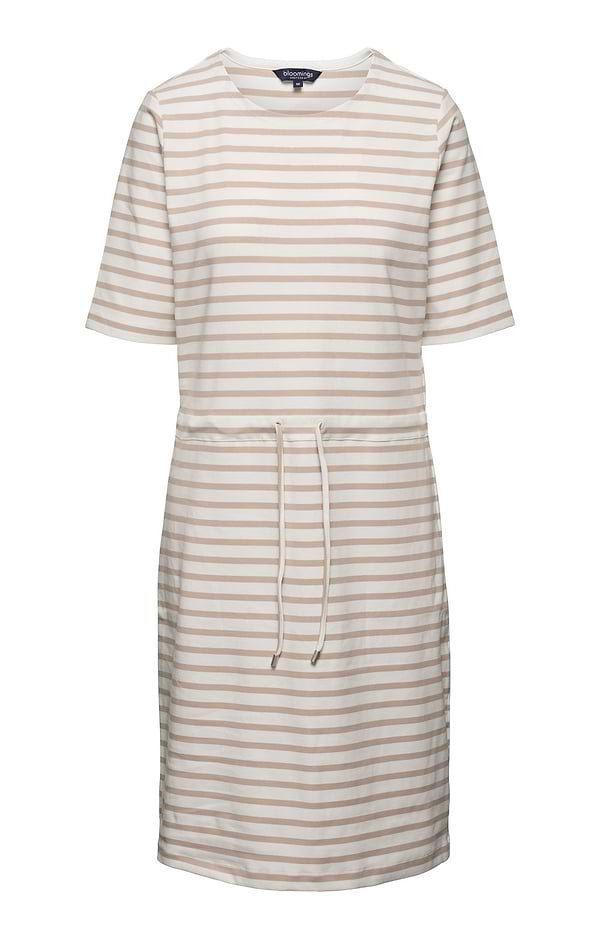 Ladies Cotton Stretch Stripe Crew Neck Dress