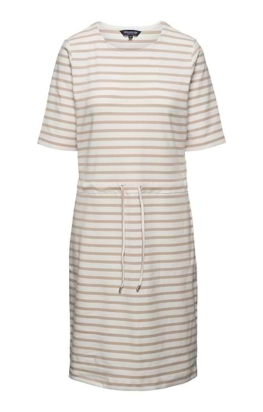Ladies Cotton Stretch Stripe Crew Neck Dress