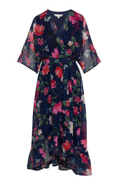 Ladies Yumi Kimono Sleeve Tie Waist Maxi Dress