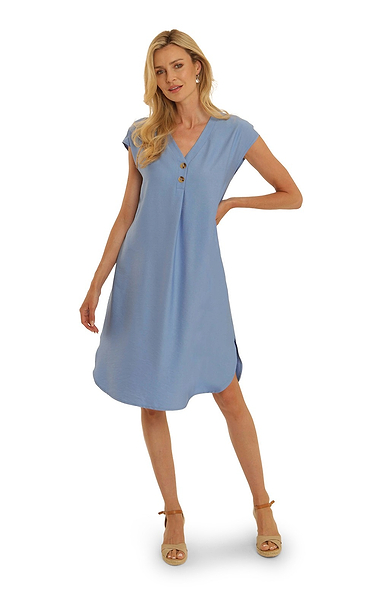 Ladies Pomodoro V Neck Button Detail Short Dress